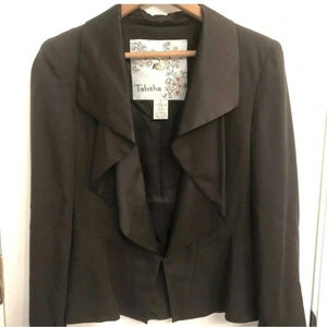 Anthropologie Tabitha Blazer Jacket Black Silk Draped Collar Size 4 S Small